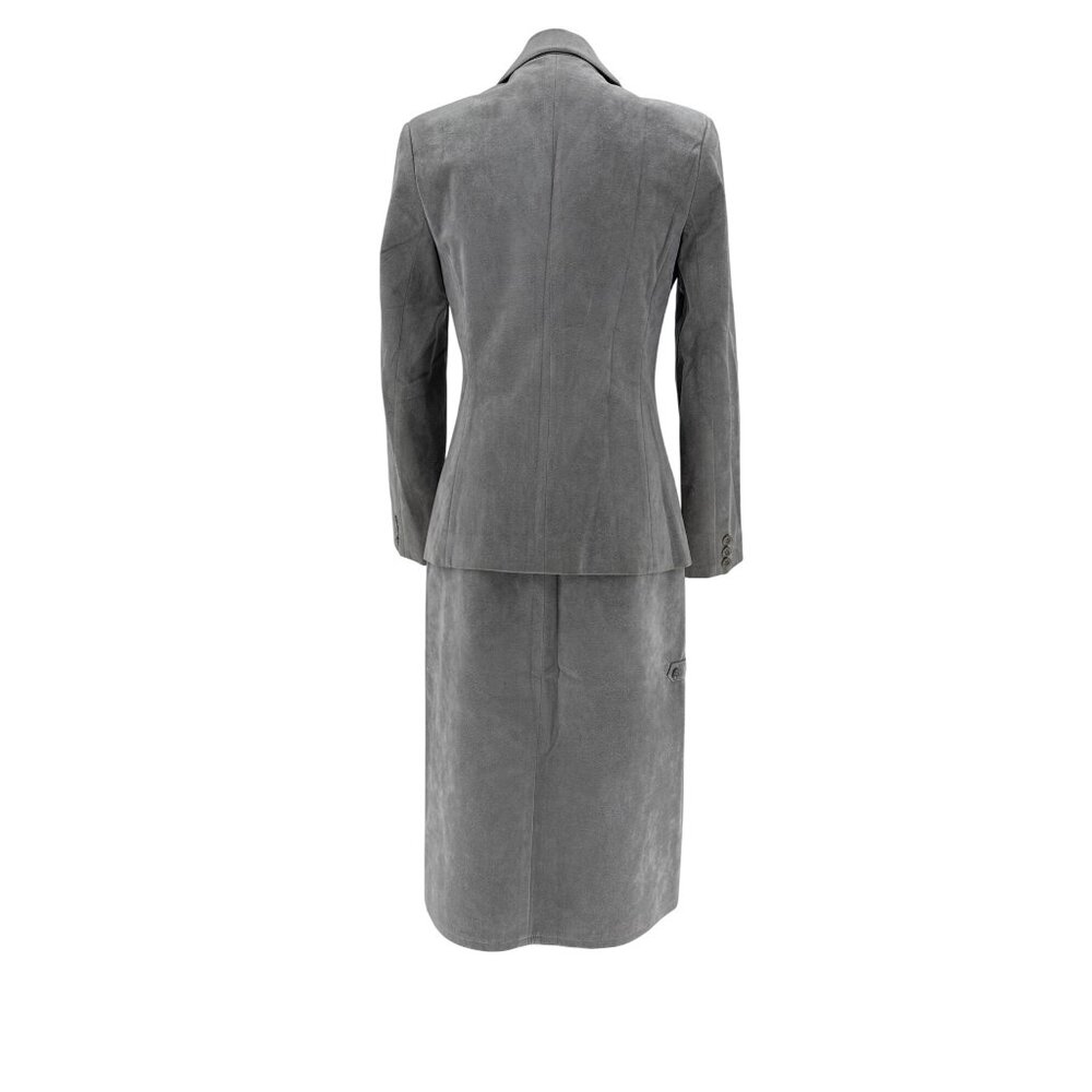 Vintage Yves St Simon Grey Suede Leather Skirt Suit  Two-Piece - Picture 2 of 16